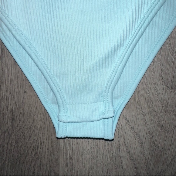 OQQ Womens Size XL Cotton Candy Blue Rib Knit Square Neck Sleeveless Bodysuit - Picture 4 of 6